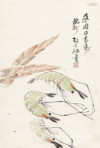 张大壮 （1903-1980） 虾 设色纸本镜片