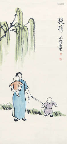 丰子恺 （1898-1975） 提携 设色纸本立轴