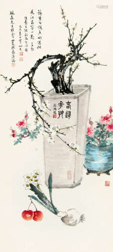 张韶石 （1913-1991） 博古花卉 设色纸本镜片