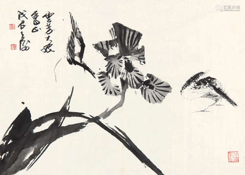 韩天衡 （b.1940） 花鸟1988年作 水墨纸本未裱