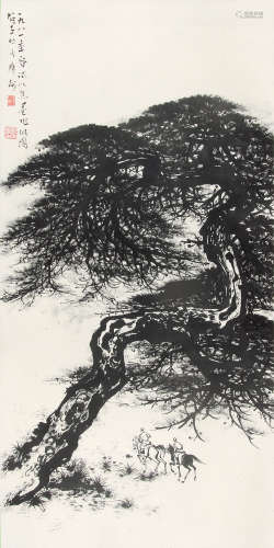 黎雄才 （1910-2001） 焦墨山水1981年作 水墨纸本立轴