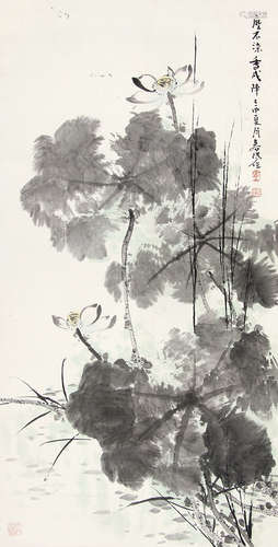 霍春阳 （b.1946） 荷花2005年作 设色纸本镜片