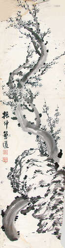 曾遒 （1868-1954） 梅花 水墨纸本镜框