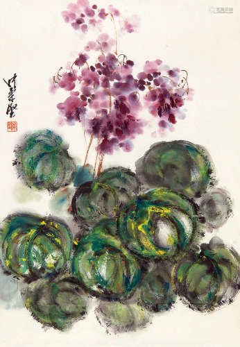 沈柔坚 （1919-1998） 花卉 设色纸本托片