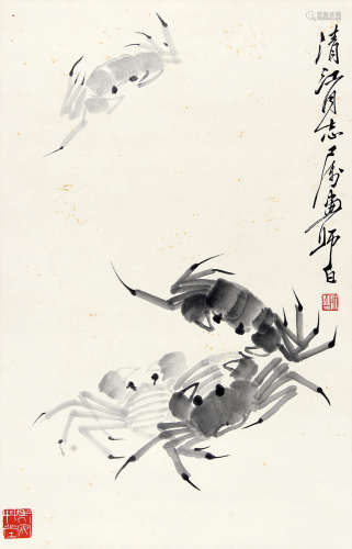 娄师白 （1918-2010） 螃蟹 水墨纸本立轴