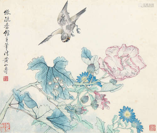 黄山寿 （1855-1919） 花鸟 设色纸本立轴