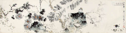 林德才 （b.1948) 鸟趣2005年作 设色纸本托片