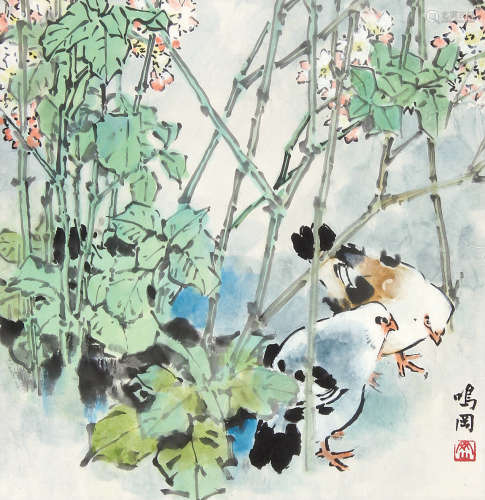 朱鸣冈 （1915-2013） 花鸟 设色纸本镜片
