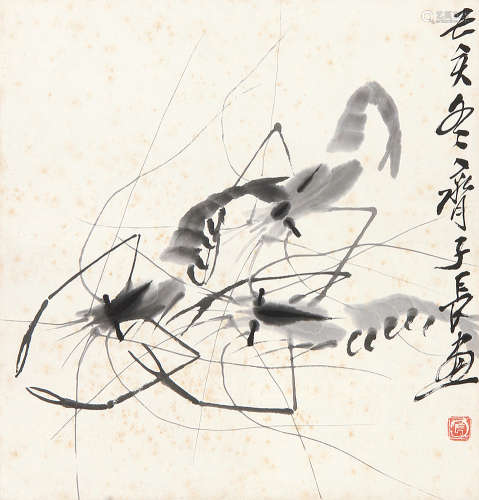 齐良迟 （1921-2003） 虾1959年作 水墨纸本立轴