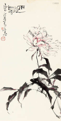 康师尧 （1921-1985） 迎风 设色纸本立轴