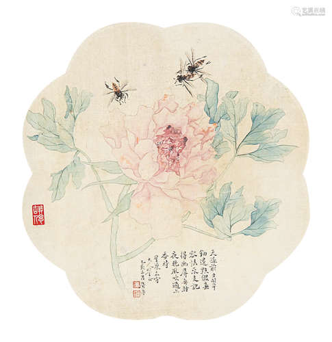 居廉 （1828-1904） 花卉 设色绢本镜片