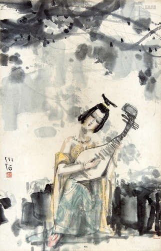 傅小石 （1932～2016） 仕女图 设色纸本立轴