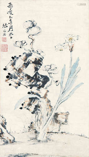 张问陶 （1764-1814） 仙石 设色纸本立轴