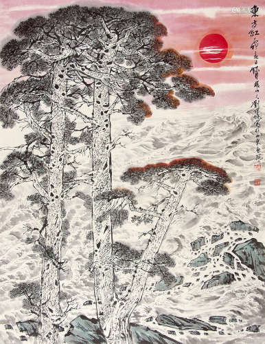 刘宝纯 （b.1932） 东方红 设色纸本镜片