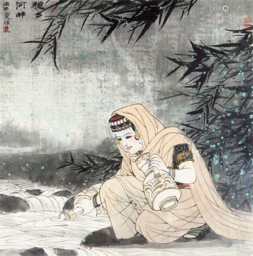 谢振瓯 （b.1944） 徒多河畔2000年作 设色纸本镜框