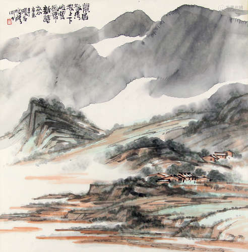 林良丰 （b.1962） 山居图1991年作 设色纸本镜框