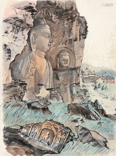 叶浅予 （1907-1995） 乐山大佛 设色纸本未裱