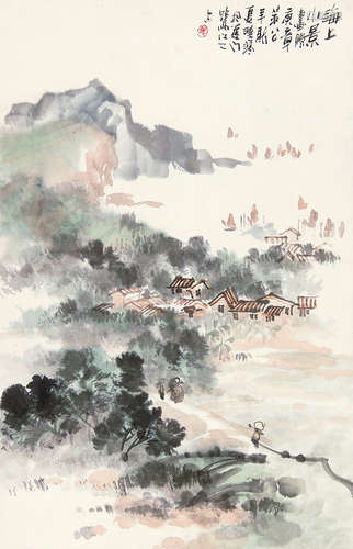 张晓寒 （1923-1988） 海上小景1980年作 设色纸本镜片