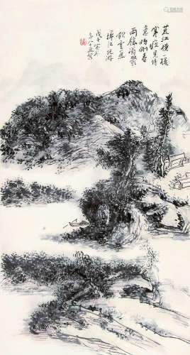 黄宾虹 （1865-1955） 浔江纪游1948年作 设色纸本立轴