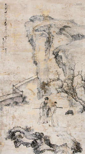 黄慎 （1687-1772） 山中迎客图1735年作 设色纸本立轴
