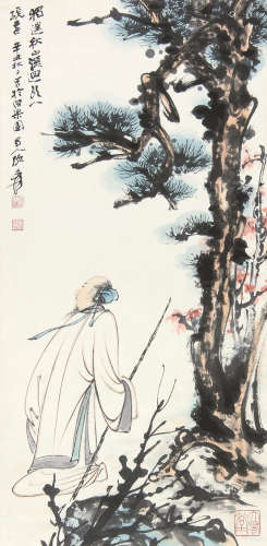 张大千 （1899-1983） 独逛秋山1961年作 设色纸本立轴