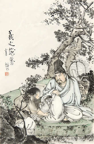 李耕 （1885-1964） 羲之爱鹅 设色纸本立轴