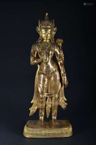 A GILT-BRONZE FIGURE OF BODHISATTVA.15TH CENTURY