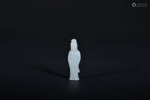 A SMALL WHITE JADE CARVING OF GUANYIN.QING PERIOD