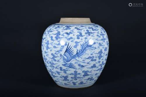 A BLUE AND WHITE 'PHOENIX' JAR.QING PERIOD