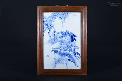 A BLUE AND WHITE WALL PLAQUE.MARK OF WANGBU