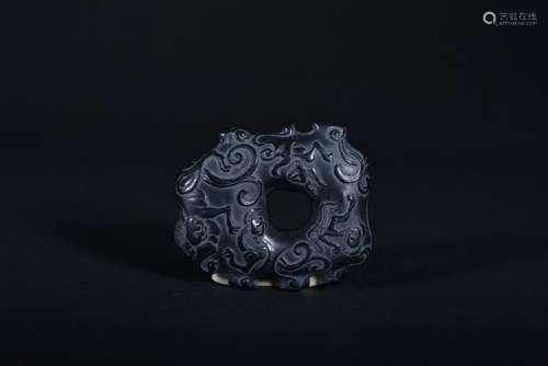 A CARVED BLACK 'DRAGON' INK.QING PERIOD