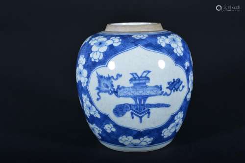 A BLUE AND WHITE 'PLUM' JAR.QING PERIOD