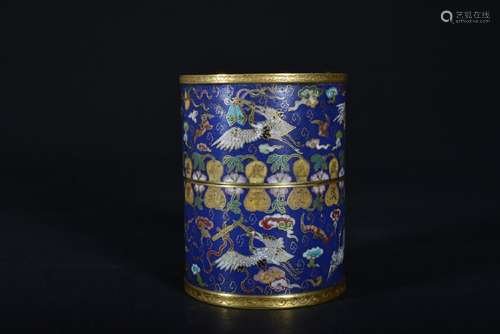 A GILT-BRONZE CLOISONNE ENAMEL BRUSHPOT.BITONG.QING