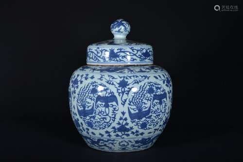 A BLUE AND WHITE  'DRAGON AND PHOENIX' JAR AND