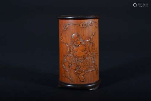 A CARVED BAMBOO'LIUHAI' BRUSHPOT.BITONG.QING PERIOD