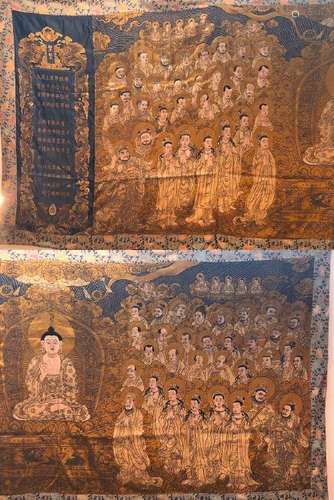 AN BROCADE EMBROIDERED OF 'BUDDHA' FIGURES.YONGZHENG