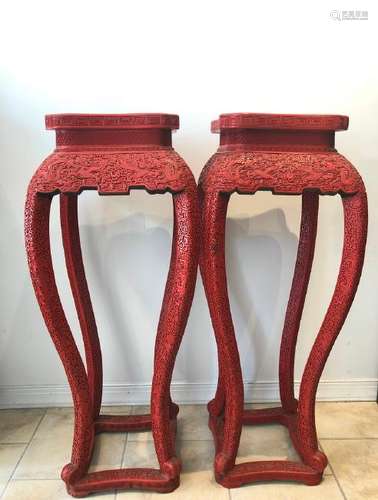 A PAIR OF CINNABAR LACQUER INCENSE STANDS.QING PERIOD