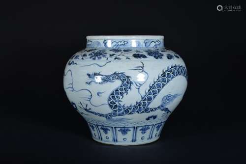 A BLUE AND WHITE 'DRAGON' JAR.YUAN PERIOD