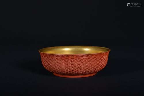 A CARVED RED-LACQUER-GLAZED BOWL. QING PERIOD