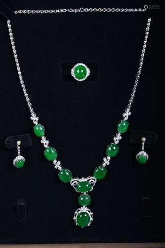 A SET OF WHITE-GOLD AND DIAMOND JADEITE