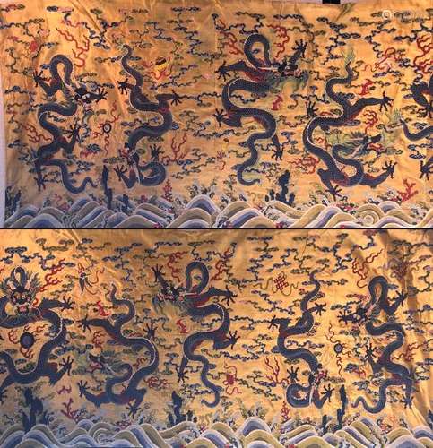 A YELLOW-GROUND BROCADE 'DRAGON' PANEL.QING PERIOD