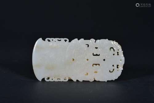 A WHITE JADE CARVING OF 'CHILONG' AXE.QING PERIOD