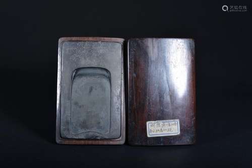 A CARVED DUAN INKSTOE AND BOX.QING PERIOD