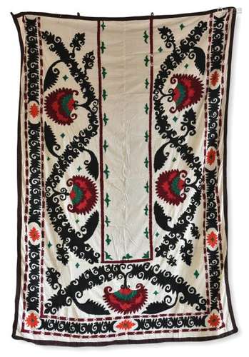 Embroidered Silk Prayer Suzani With White Ground