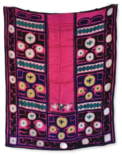 Embroidered Silk Prayer Suzani With Pink Ground