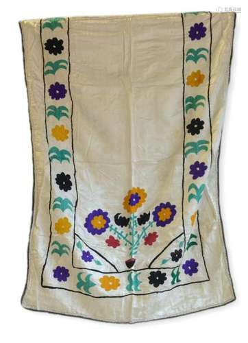 Embroidered Silk Prayer Suzani With White Ground