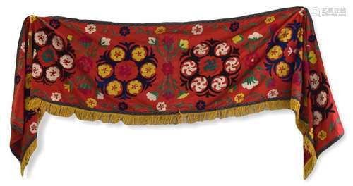 Embroidered Silk Suzani With Red Ground