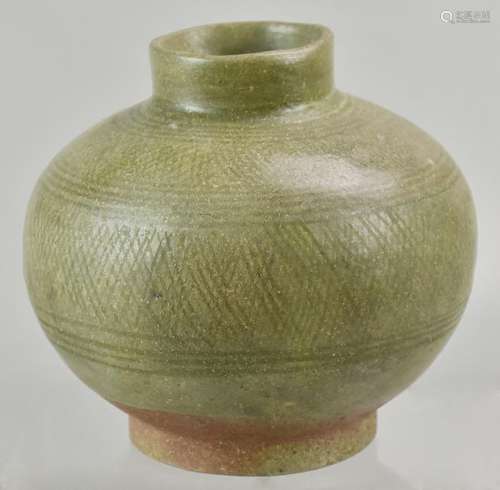 Green Glazed Stoneware Jar