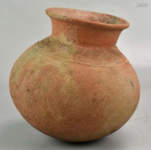 Pottery Urn With Oval Body