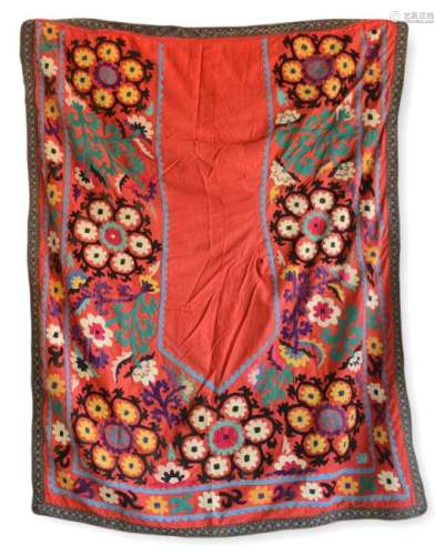 Embroidered Silk Prayer Suzani With Red Ground